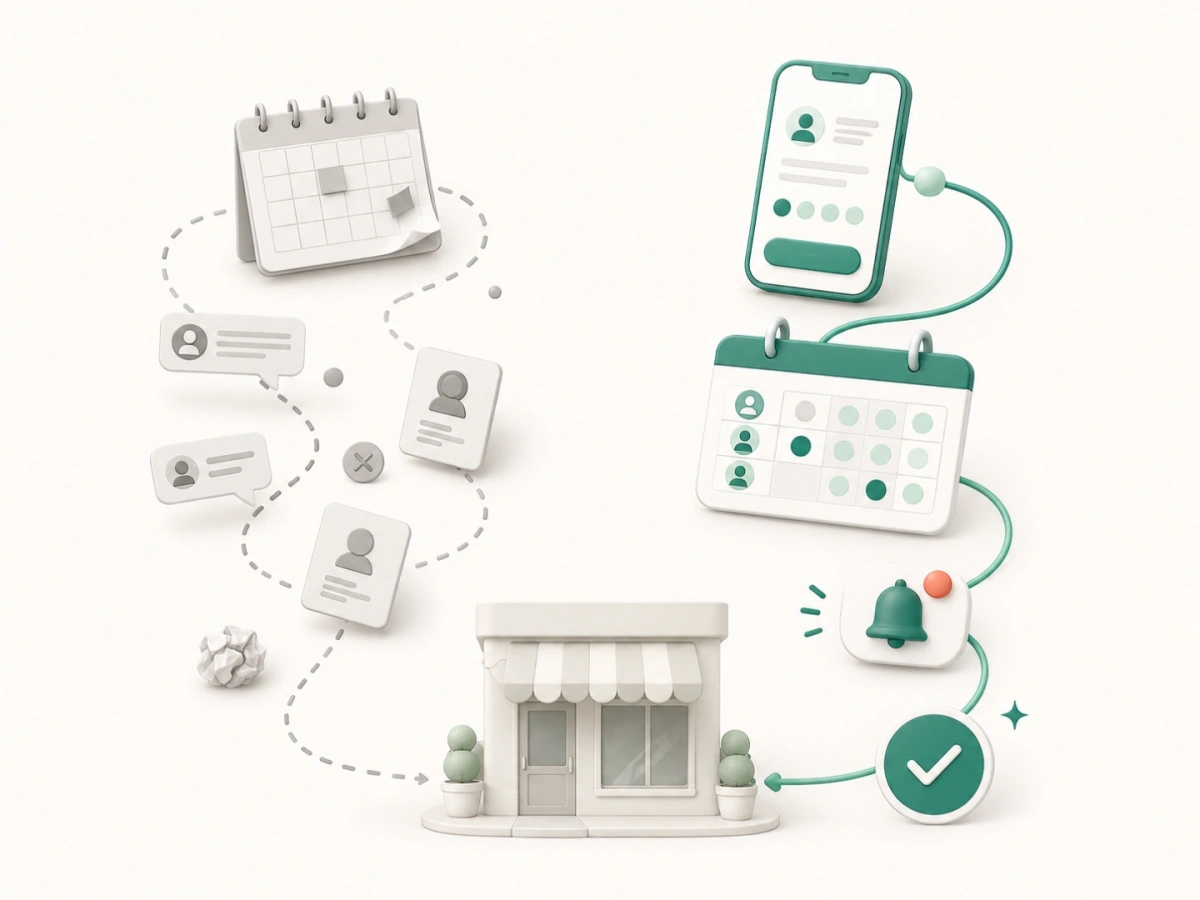 Fragmented manual scheduling compared with a connected booking workflow