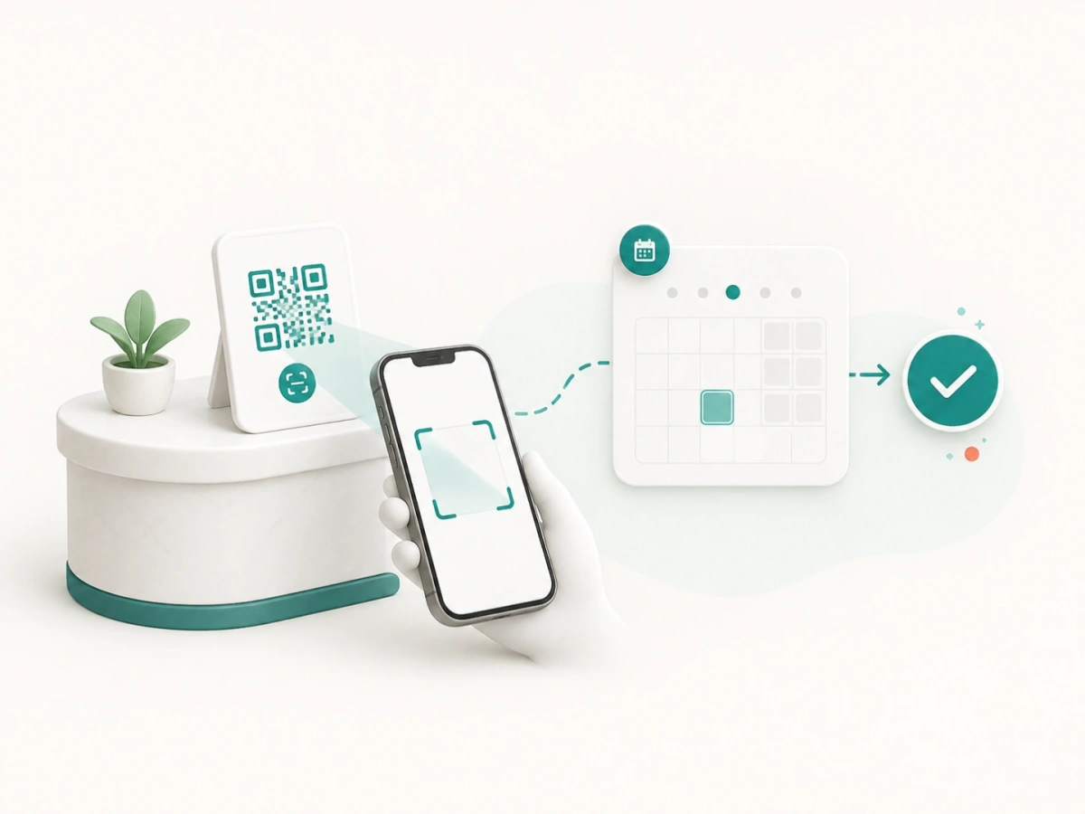 Phone scanning a reception QR code and landing on an open slot