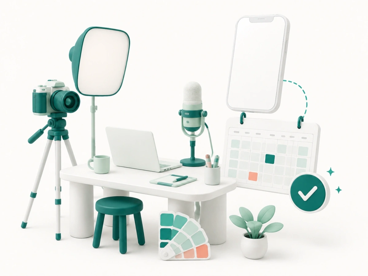 Creative studio equipment with a booking phone and scheduled session calendar